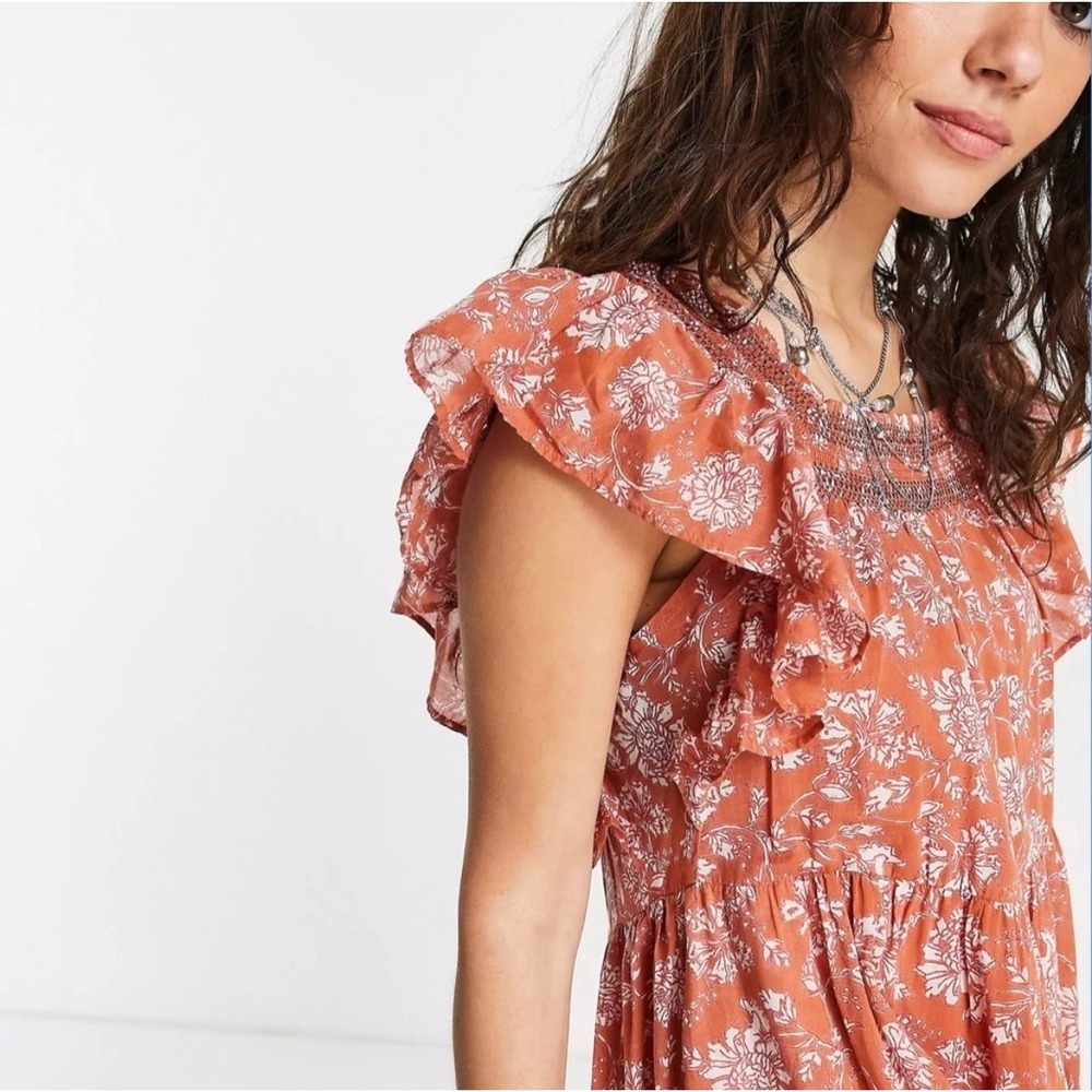 Free People Bonita Tiered Midi Dress Size Small Terracotta Floral 100% Cotton - Picture 2 of 13